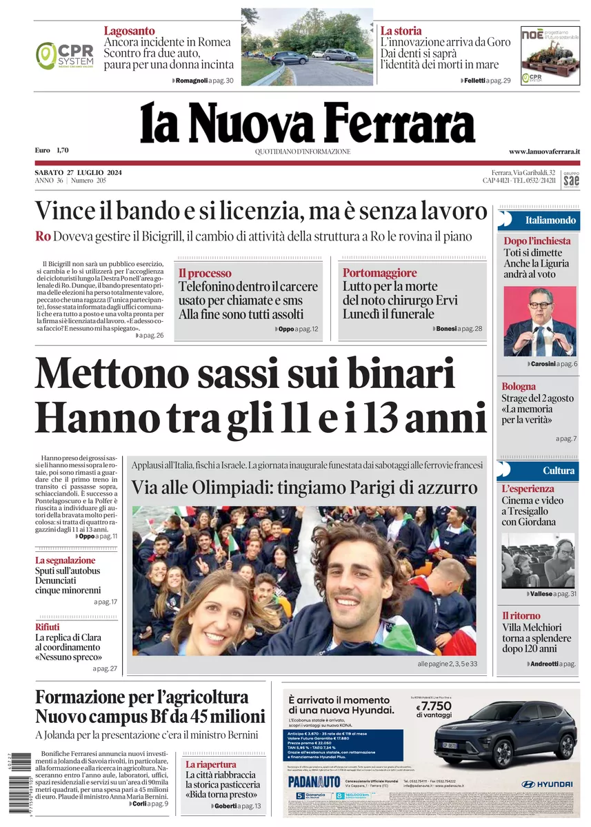 Prima-pagina-nuova ferrara-oggi-edizione-del-2024-07-27